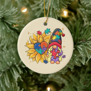 Ornamento De Cerâmica Autism Sunflower Gnomo