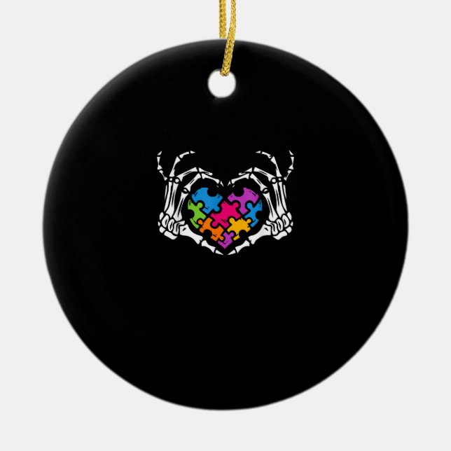 Ornamento De Cerâmica Autismo Sensibilização s Skeleton Quebra-cabeça de (Frente)