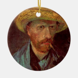 Ornamento De Cerâmica Autoretrato Van Gogh com Chapéu e Pipe de Palha