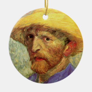 Ornamento De Cerâmica Autorretrato com chapéu de palha de Vincent van Go