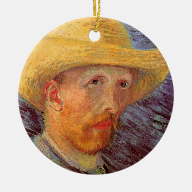 Ornamento De Cerâmica Autorretrato de Vincent van Gogh com chapéu de pal (Frente)