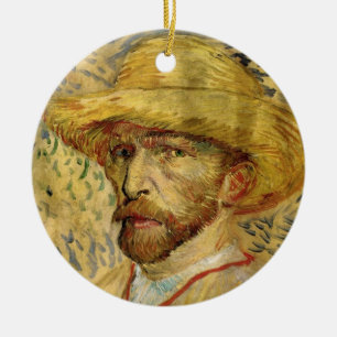 Ornamento De Cerâmica Autorretrato de Vincent van Gogh com chapéu de pal