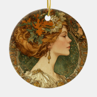 Ornamento De Cerâmica Autumn Cameo - Estilo Vintage Art Nouveau