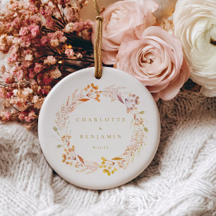 Ornamento De Cerâmica Autumn Floral Watercolor Wreath Boho Personalizado