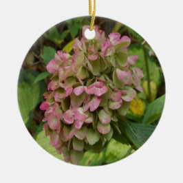 Ornamento De Cerâmica Autumn Hydrangea Bloom com Ouro Hosta Leaves