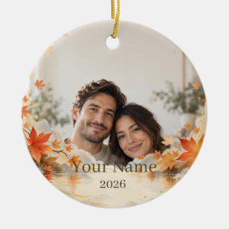 Ornamento De Cerâmica Autumn Maple Custom Photo Ornament