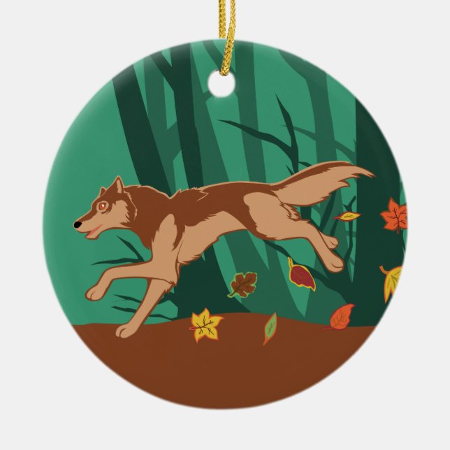 Ornamento De Cerâmica Autumn Wolf (Frente)