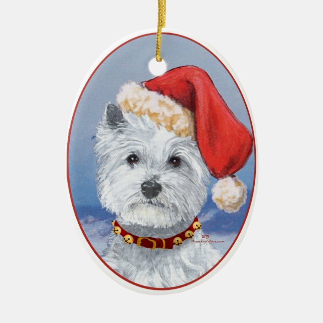 Ornamento De Cerâmica Auxiliar do Papai Noel Westie (Frente)