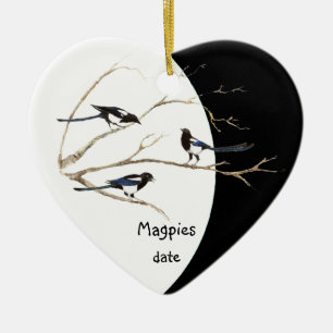 Ornamento De Cerâmica Ave de Aquarela da Família Magpie Personalizada
