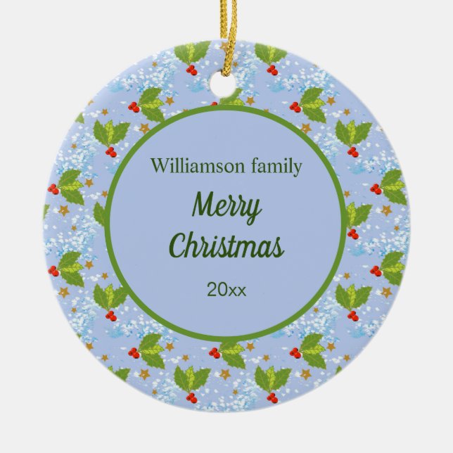 Ornamento De Cerâmica Ave-frita estrela neve Padrão Feliz Natal (Frente)