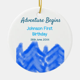 Ornamento De Cerâmica Aventura Azul Aqua inicia montanha primeiro aniver