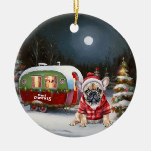 Ornamento De Cerâmica Aventura de Natal do Winter French Buldogue Carava