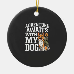 Ornamento De Cerâmica Aventura Espera Com Minha Cachorro Hiking