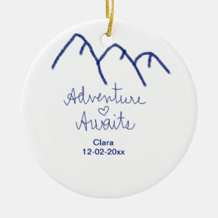 Ornamento De Cerâmica Aventura espera coração da montanha azul adicionar