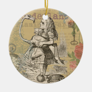 Ornamento De Cerâmica Aventuras de Alice no País das Maravilhas Flamingo