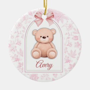 Ornamento De Cerâmica Avery   Design de Enfermeiro de Urso Rosa Personal