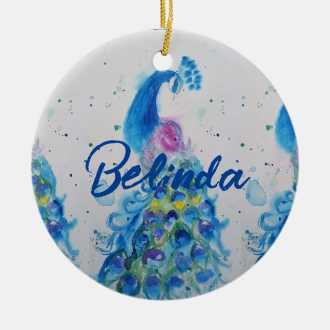 Ornamento De Cerâmica Aves Aquáticas Peacock Elegante Marinho Azul (Frente)