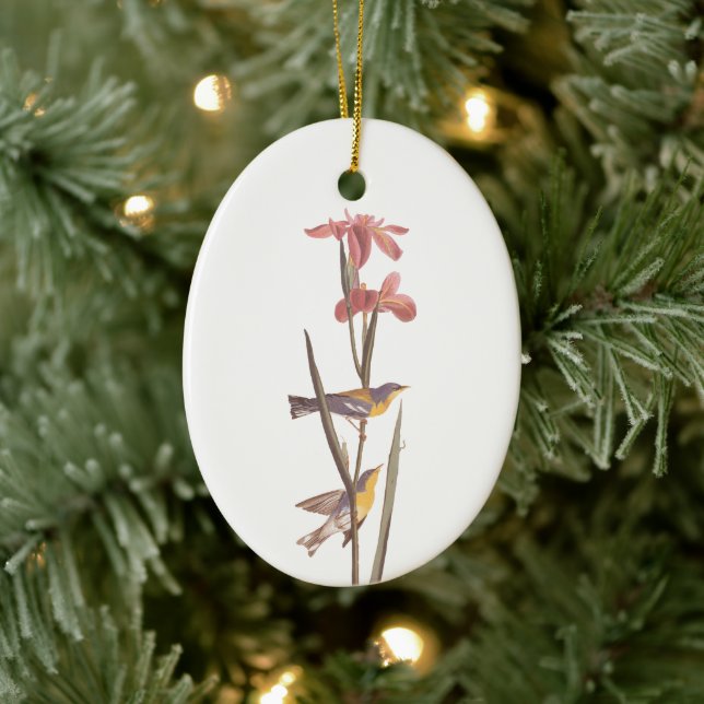 Ornamento De Cerâmica Aves e Flores de Warbler Blue-Yellowback de Audubo (Árvore)