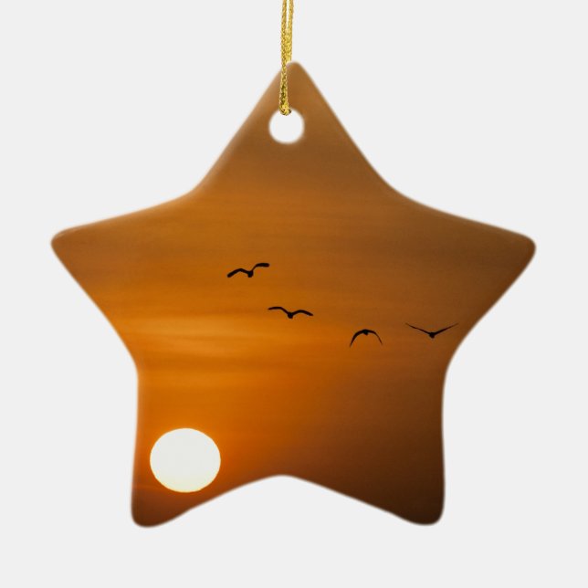 Ornamento De Cerâmica Aves voando no pôr do sol (Frente)