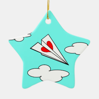 Ornamento De Cerâmica Avião de papel com coração