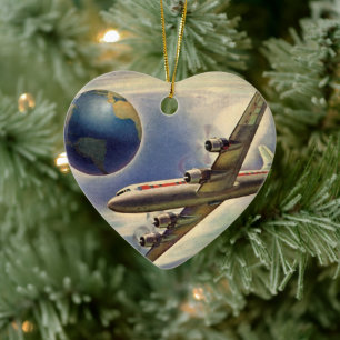 Ornamento De Cerâmica Avião do vintage que voa em todo o mundo nas