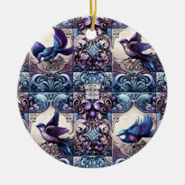 Ornamento De Cerâmica Aviário Vitoriano: Um Jardim Azulejo Roxo
