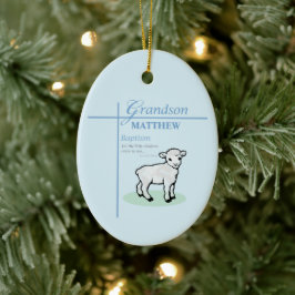 Ornamento De Cerâmica Avô Baptism Blue Boy Lamb Personalizado