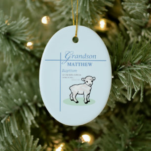 Ornamento De Cerâmica Avô Baptism Blue Boy Lamb Personalizado