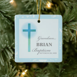 Ornamento De Cerâmica Avô Baptism Blue Lace Personalizado