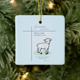 Ornamento De Cerâmica Avô Baptism Blue Lamb Personalizado
