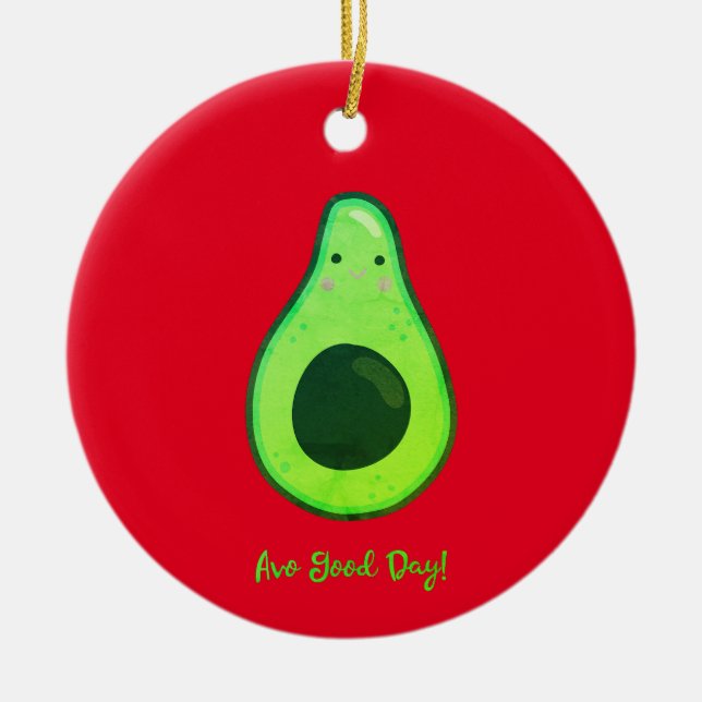 Ornamento De Cerâmica Avo Bom Dia Abacate Punny  (Frente)