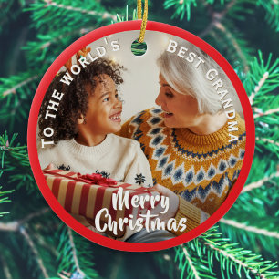 Ornamento De Cerâmica Avó do Mundo Personalizada com Foto Natal