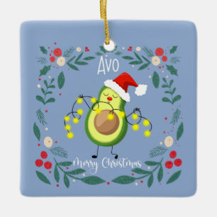 Ornamento De Cerâmica Avo merry natal avocado luzes nota card