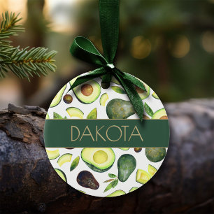 Ornamento De Cerâmica Avocado Blossoms Padrão de Fruta Verde Escuro