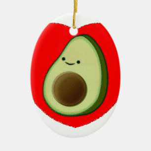 Ornamento De Cerâmica Avocado Bonito No Coração Vermelho