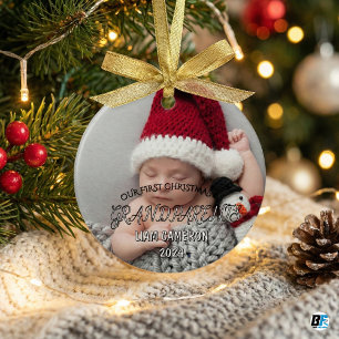 Ornamento De Cerâmica Avós com foto Primeiro Natal clássico