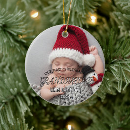 Ornamento De Cerâmica Avós com fotografia clássico do Primeiro Natal