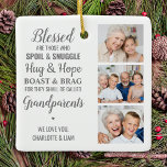 Ornamento De Cerâmica Avós Personalizaram a Colagem de Fotos<br><div class="desc">Celebre seus avós com um ornamento personalizado de colagem de fotos. Este enfeite único de avós é o presente perfeito, seja no aniversário, no dia dos avós ou no Natal. Esperamos que o presente especial de sua foto de manutenção, avós, se torne um tesouro nos próximos anos. . Citação "...</div>