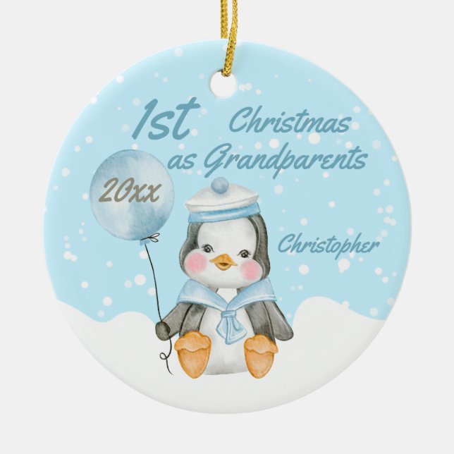 Ornamento De Cerâmica Avós Pinguinhos Pinguins de Natal Bonitos (Frente)