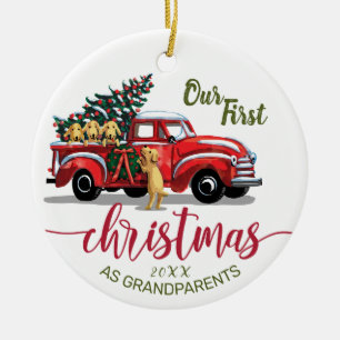 Ornamento De Cerâmica Avós Primeiro Natal Vintage Caminhão Vermelho
