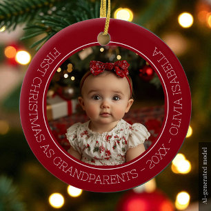 Ornamento De Cerâmica Avós Primeiro Natal Vovô Foto do Bebê