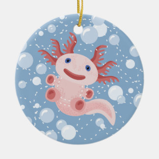 Ornamento De Cerâmica Axolotl e o design corajoso do vetor das bolhas