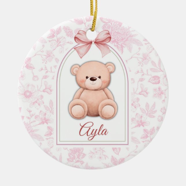 Ornamento De Cerâmica Ayla | Design de Enfermeiro de Urso Rosa Personali (Frente)