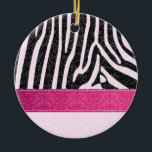 Ornamento De Cerâmica Azebra romântica original, cor-de-rosa/adicionar n<br><div class="desc">Glamorosa e elegante cor damasco de zebra de tendências faz com que esta design bem chique e rico. Composição sofisticada e artística de cores. Uma obra de arte gráfica moderna e única feita para você. Você pode personalizar este produto adicionando seu próprio apelido ou monograma ou alterar texto. Presentes perfeitos...</div>