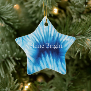Ornamento De Cerâmica Azul Aqua Azul Tie Branco