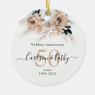 Ornamento De Cerâmica Azul Boho Floral Personalizado 50 Aniversário