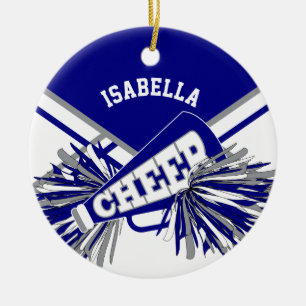 Ornamento De Cerâmica Azul, Branco e Cinza Cheque para um Cheerleader 📣