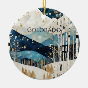 Ornamento De Cerâmica Azul Branco Personalizado Montanhas