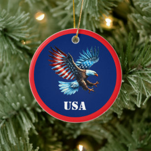Ornamento De Cerâmica Azul Branco Vermelho Patriótico Americano