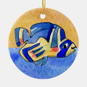 Ornamento De Cerâmica Azul Cartoon Butterfly Fish